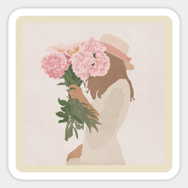 Girl in hat with flowers peonies Sticker by JulyPrints